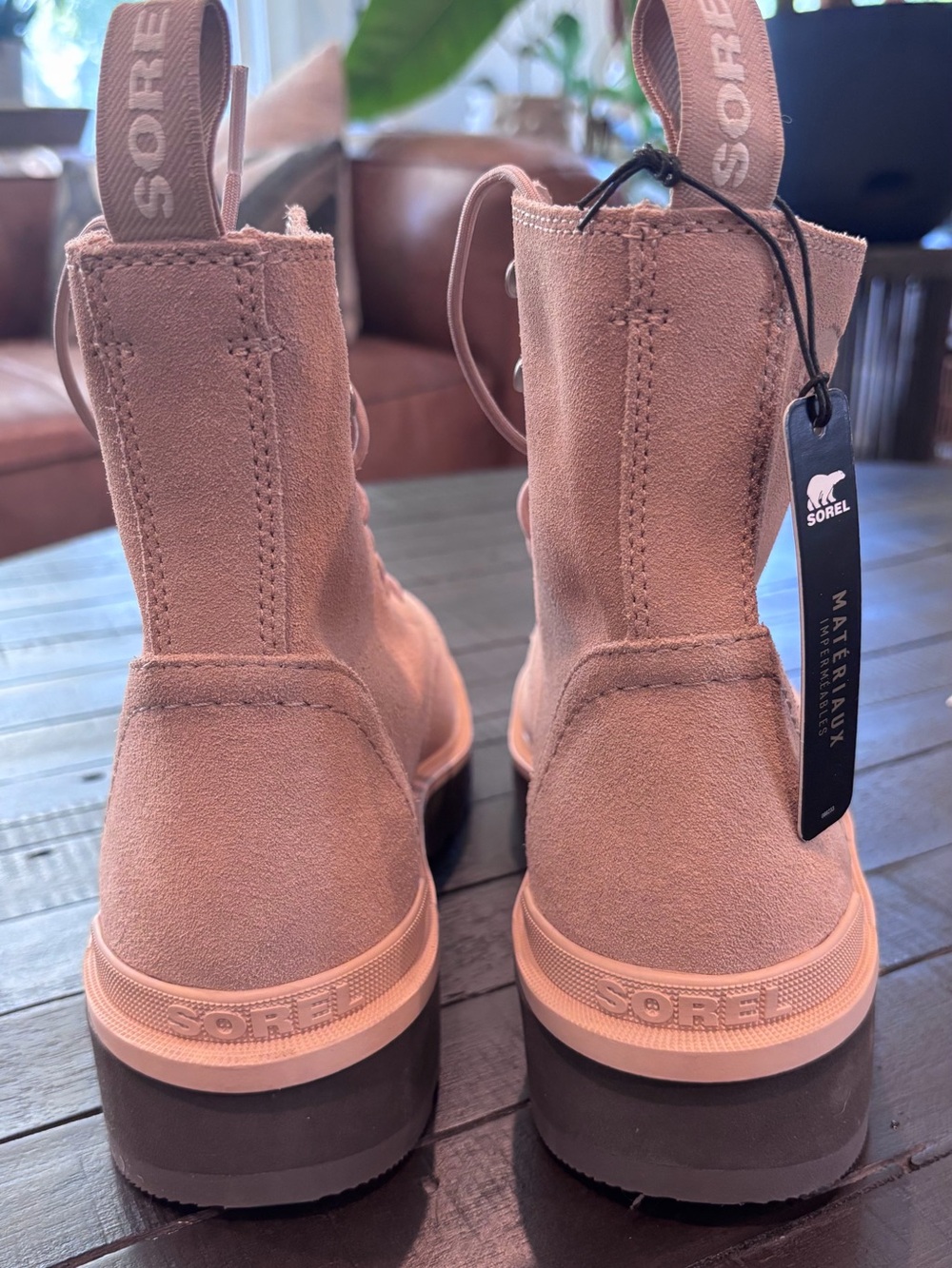 🔥NWT Sorel Women Hi Line Lace Leather Lace Up Bootie Beige Size 9 New🔥 - Picture 2 of 6